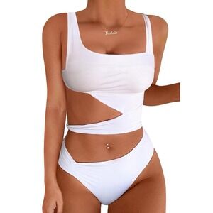 Lilosy One Piece Cutout Swimsuit Women White XS Brazilian High Cut Monokini